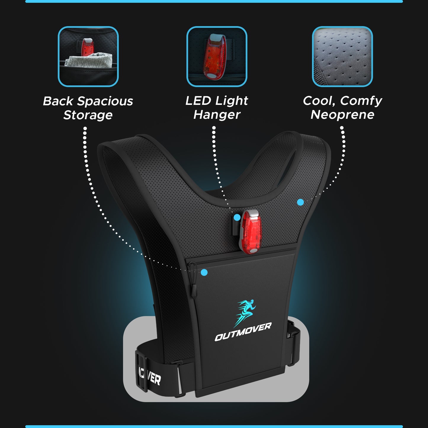 LED Running Vest for Men & Women – Reflective, Lightweight Hydration Pack with 4 Pockets